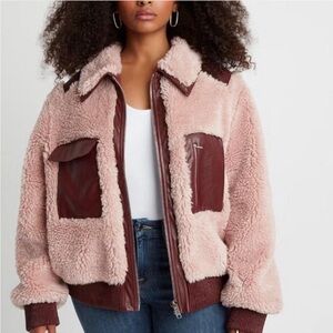 RARE Choosy Keara Aviator Vegan Leather Faux Shearling Lined Jacket Size 1X
